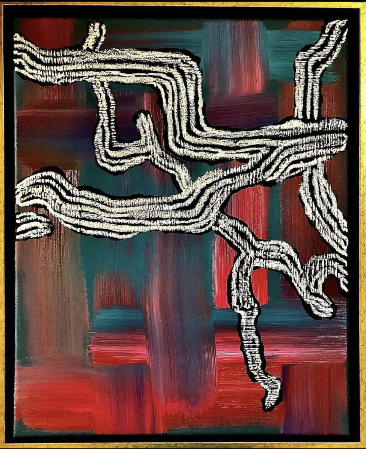 oil and acrylic on canva Mirrored braiding